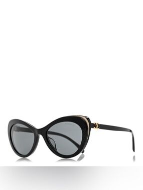 CHANEL Black Cat-Eye Sunglasses with Gold Accents